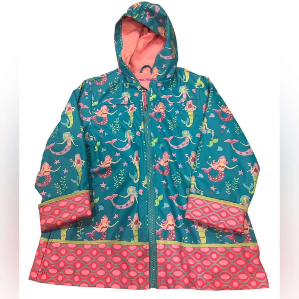 Stephen Joseph Girl’s Lightweight Mermaid Hooded Zip Up Rain Jacket 6X